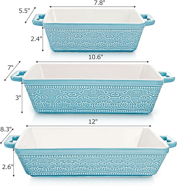 Hacaroa Set of 3 Ceramic Baking Dishes, Rectangular Bakeware - Image 2