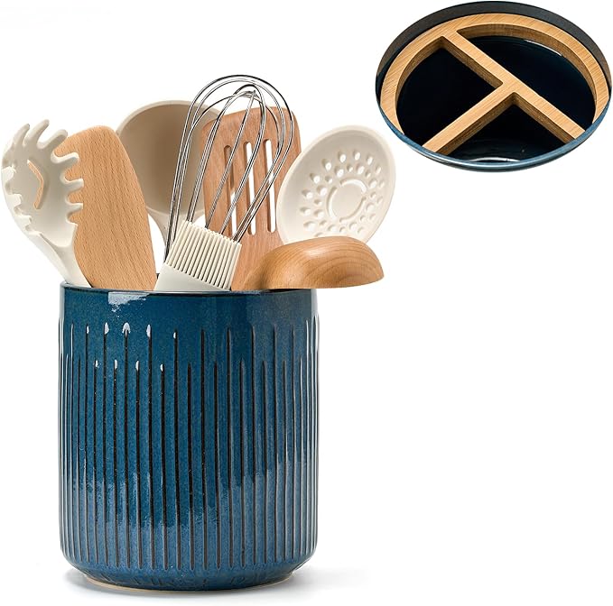 JIEMEI HOME Kitchen Utensil Holder, 7.2" Large Ceramic Stable Utensil Crock - Image 3