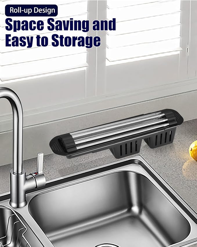 Roll Up Dish Drying Rack, Expandable Over The Sink Dish Drainer, Stainless - Image 2