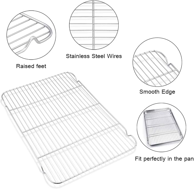 TeamFar Baking Sheet with Rack Set of 4, 20’’×14’’×1.2’’, Half Size Stainless - Image 5