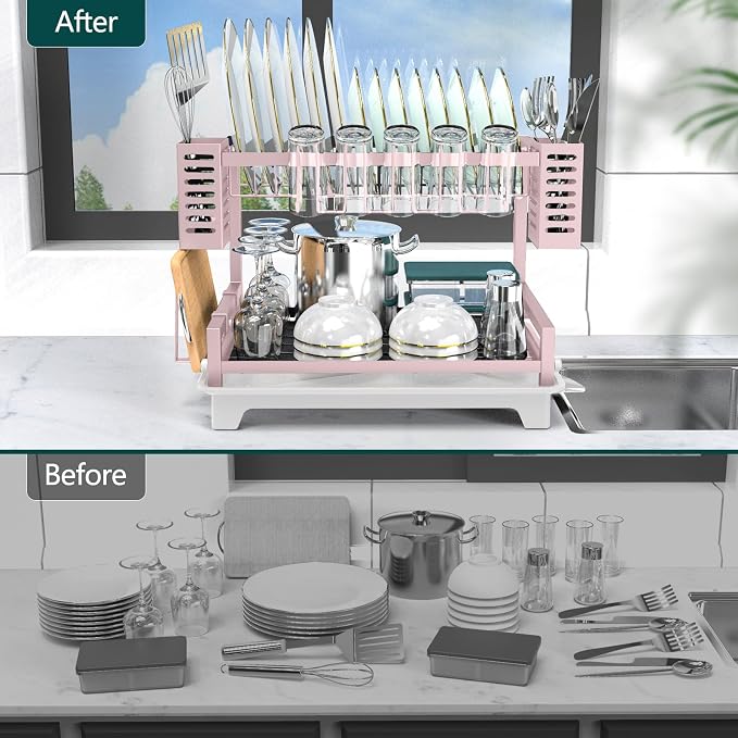 B-Land Dish Drying Rack, 2 Tier Dish Racks - Image 5