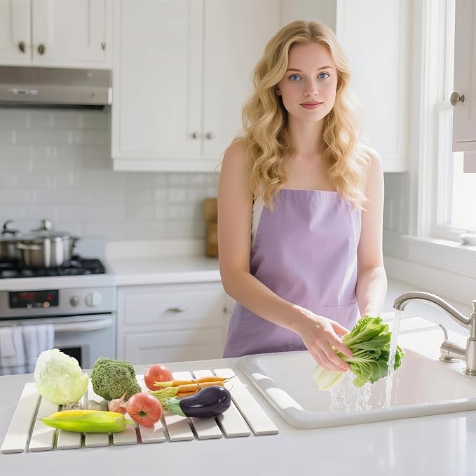 Large Stone Dish Drying Mat for Kitchen Counter, 23.6''x15.3'' Foldable Quick - Image 2