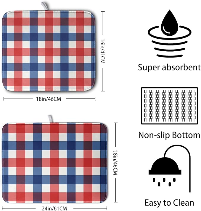4th of July Dish Drying Mat Patriotic Buffalo Plaid Drying Mats - Image 2