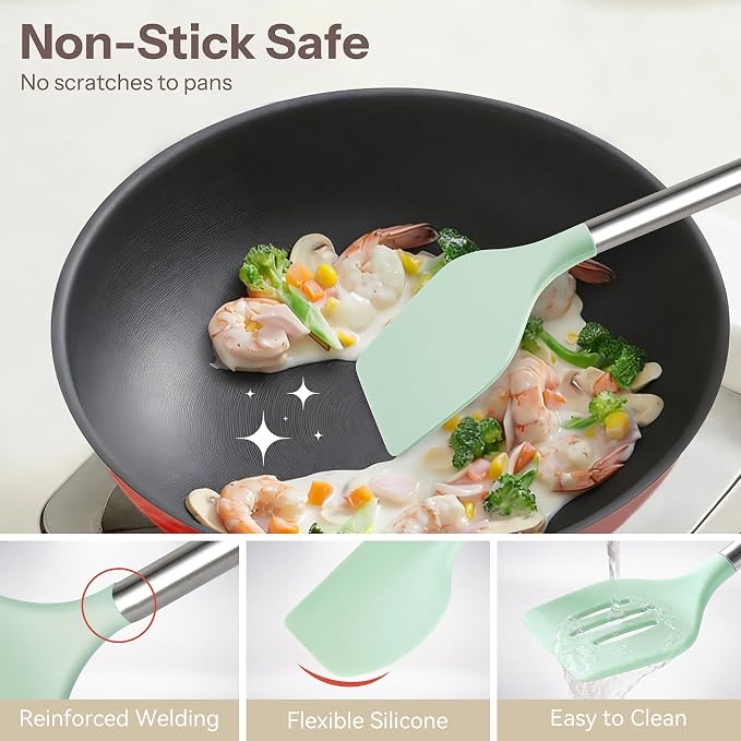 NCUE Silicone Cooking Utensils Set, Food Grade Silicone and Stainless Steel - Image 6