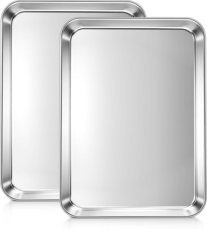 LIANYU Stainless Steel Baking Sheet Pans of 2, 12.4x9.7 Inch Quarter Sheet Pan by LIANYU