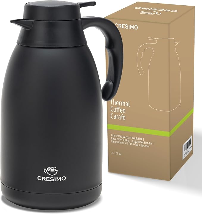 Thermal Coffee Carafe 68 oz by Cresimo – Updated 2025 Model – Insulated Black by Cresimo