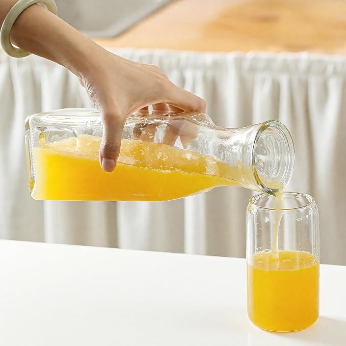 Glass Carafe with Bamboo Lid, Square 35 Oz Beverage Dispensers Carafe, Mimosa - Image 5