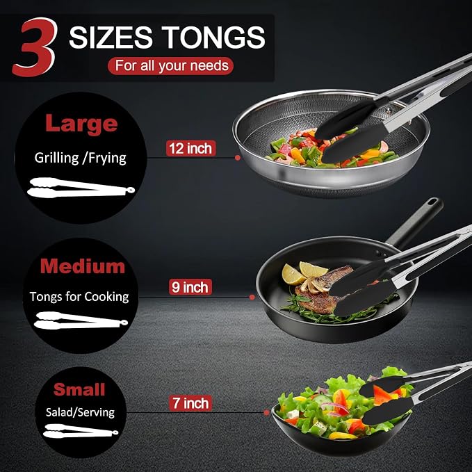 9 Pieces Silicone Tongs for Cooking 7, 12 inches Kitchen Tongs - Image 6