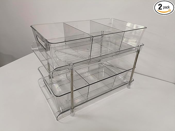 Vtopmart 2 Pack Larger Bathroom Organizer, 2 Tier White Under Sink Organizers by Vtopmart