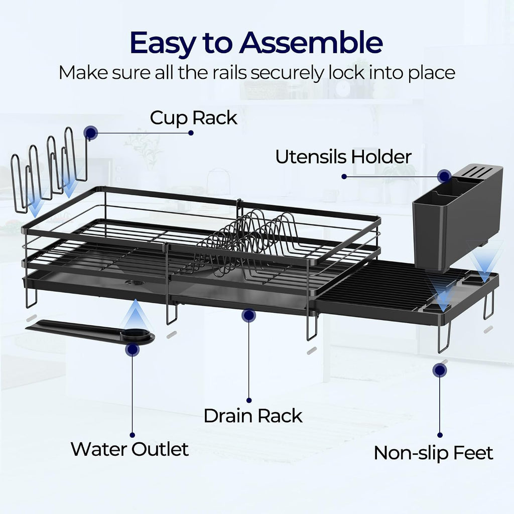 Large Dish Drying Rack, Expandable Dish Rack for Kitchen Counter, Dish