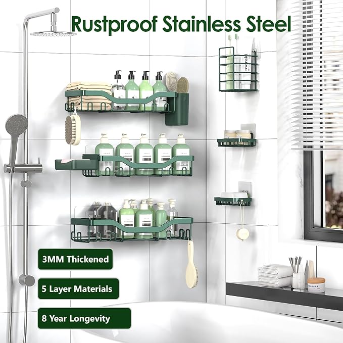 NESOMI Shower Caddy Adhesive Shower Organizer 8-Pack, Rustproof Stainless Steel - Image 5