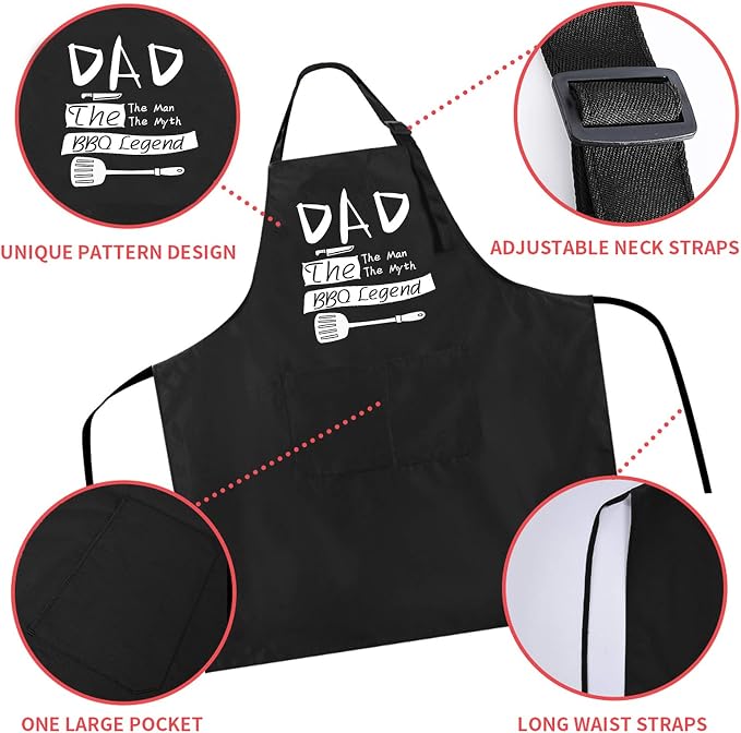Rosoz Funny Black Chef Aprons for Men, Dad BBQ Legend, Adjustable Kitchen - Image 3