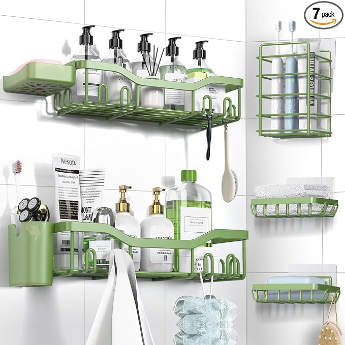 NESOMI Shower Caddy Adhesive Shower Organizer 7-Pack, Rustproof Stainless Steel by OrganizeYourHomeEssentials