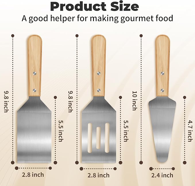 3 Pieces Stainless Steel Spatula Set, Metal Spatula - Image 2