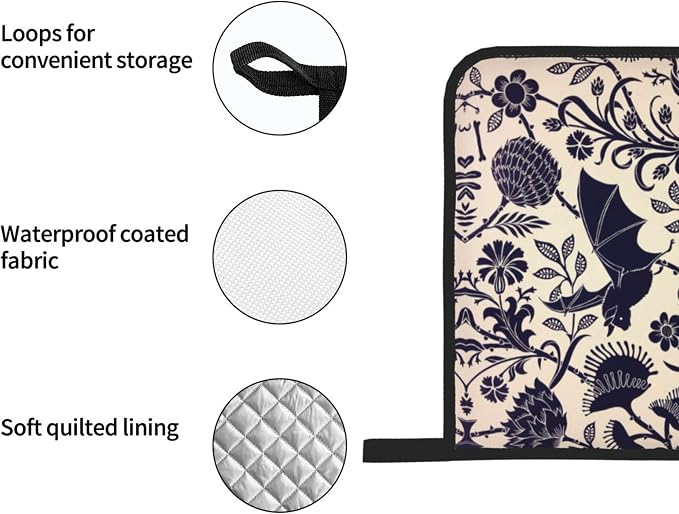 Bats and Flower Oven Mitts and Pot Holders Sets of 4, Resistant Hot Pads - Image 5