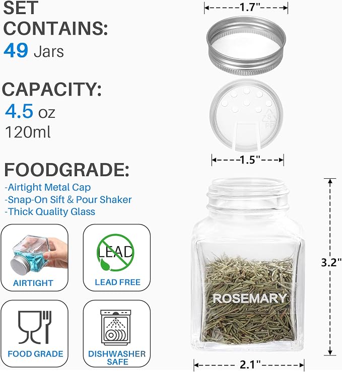 MIUKAA 49-Pack Cube Glass Spice Jars - Image 3