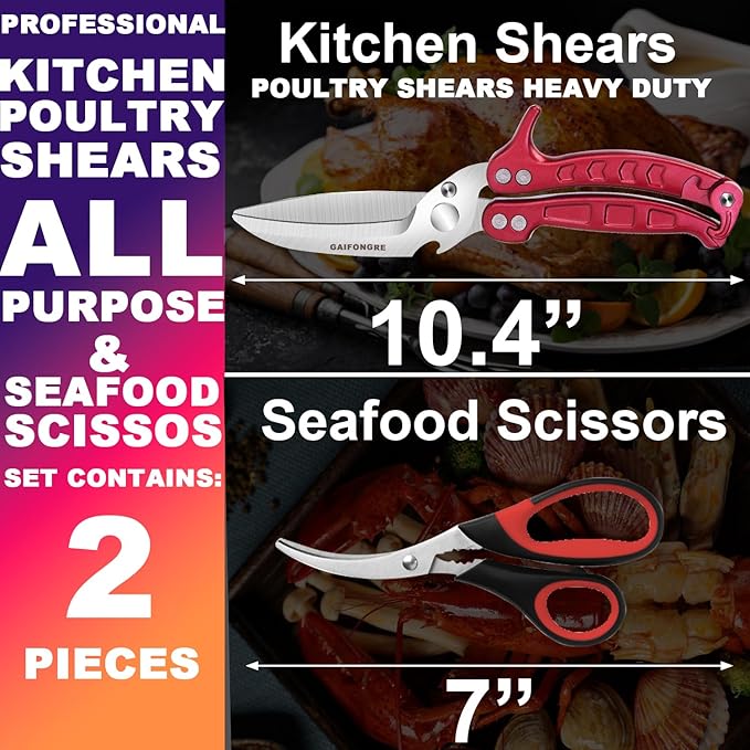 Heavy Duty Poultry Shears Seafood Scissors 2pcs set, Kitchen Shears - Image 2