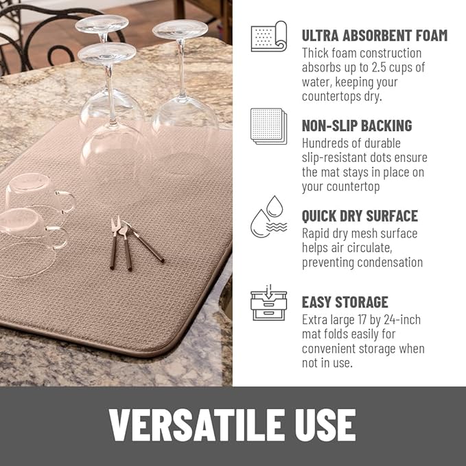 Bellemain XL Dish Mat 24" x 17" Microfiber Dish Drying Mat, Super absorbent - Image 4
