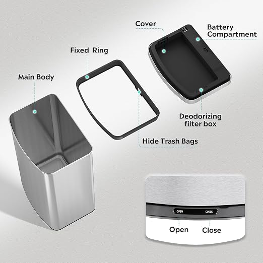 WLIVE 16 Gallon Touchless Motion Sensor Trash Can, 60L Stainless Steel - Image 3