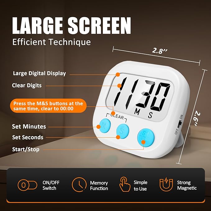 2 Pack Digital Kitchen Timer for Cooking Big Digits Loud Alarm Magnetic Backing - Image 4