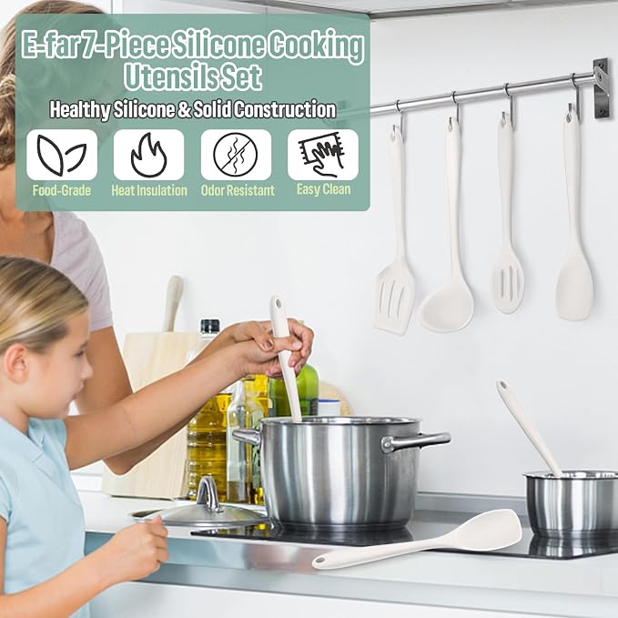 E-far Silicone Cooking Utensils Set, 7-Piece White Heat Resistant Kitchen - Image 7