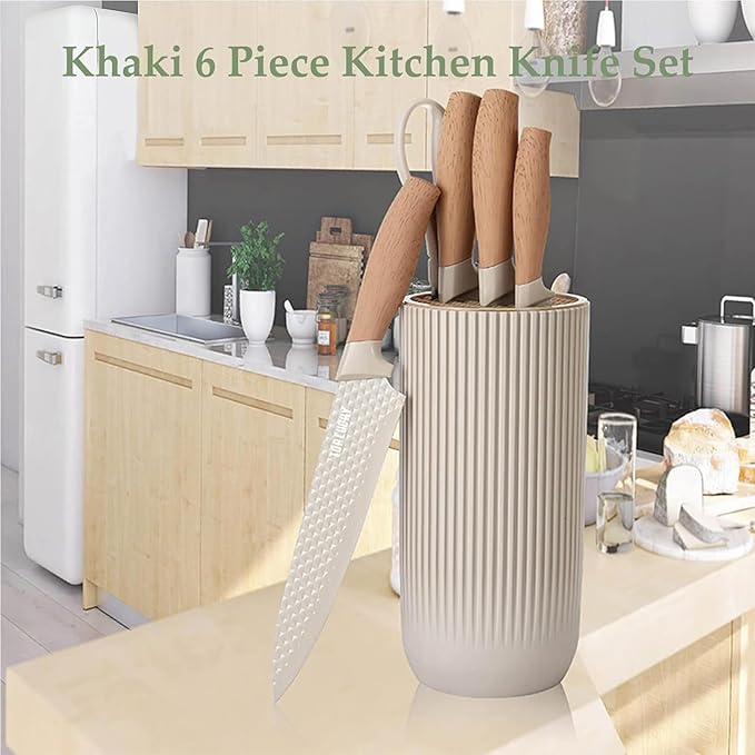 Kitchen Knife Set, Retrosohoo 6-Pieces Khaki Sharp Knife Block Sets - Image 5
