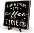 Farmhouse Coffee Bar Sign, Rise & Shine It's Coffee Time Desk Wooden Sign by DMADNF