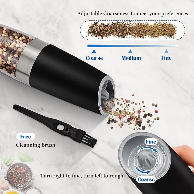 Gravity Electric Salt and Pepper Grinder Set, Battery Powered LED Light One - Image 4