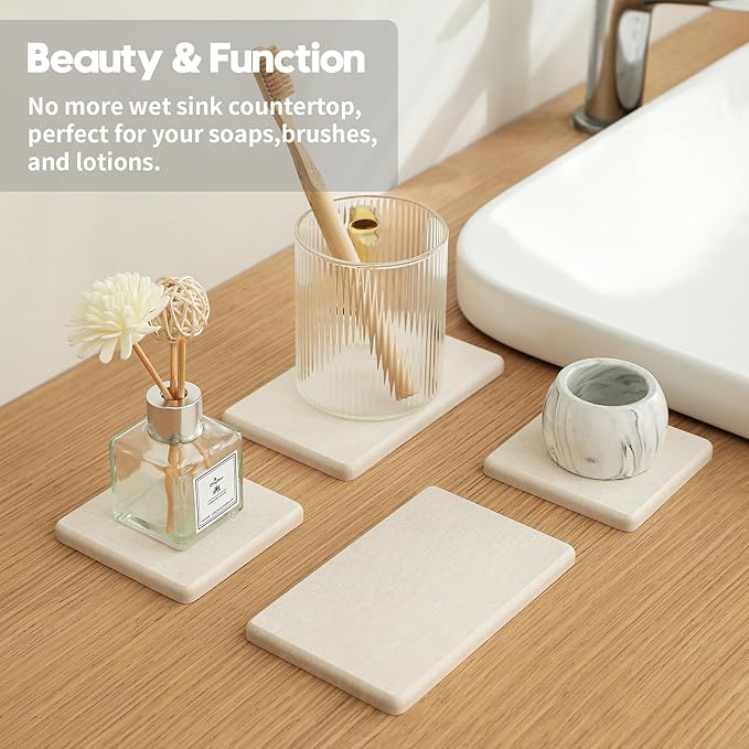 Razborci 4PCS Bathroom Sink Vanity Trays, Diatomaceous Earth Quick Stone Drying - Image 2