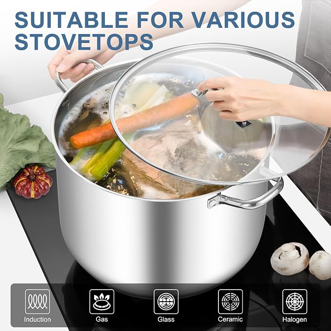 TeamFar Stainless Steel Stock Pot, 24QT Large Stockpot Tri-ply Bottom Cooking - Image 7