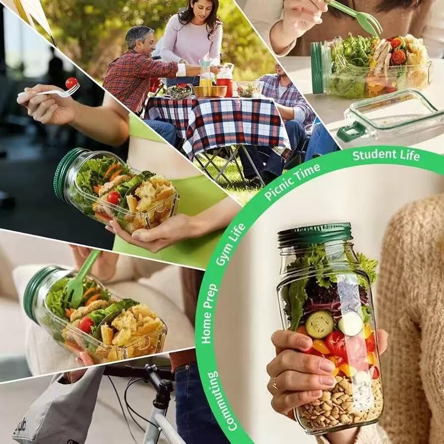 2026 New 32 fl oz Plastic large Layered Salad Jar with Side Opening