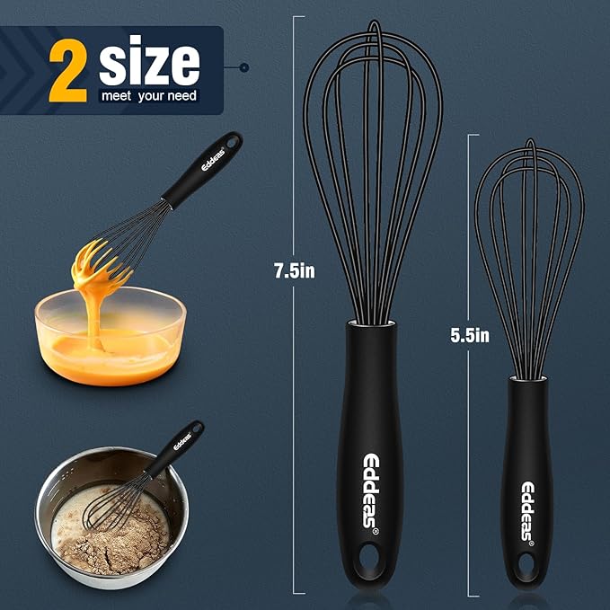 Eddeas Silicone Mini Whisk, Small whisks Non-Stick Tiny Whisks set of 2（5.5in & - Image 2