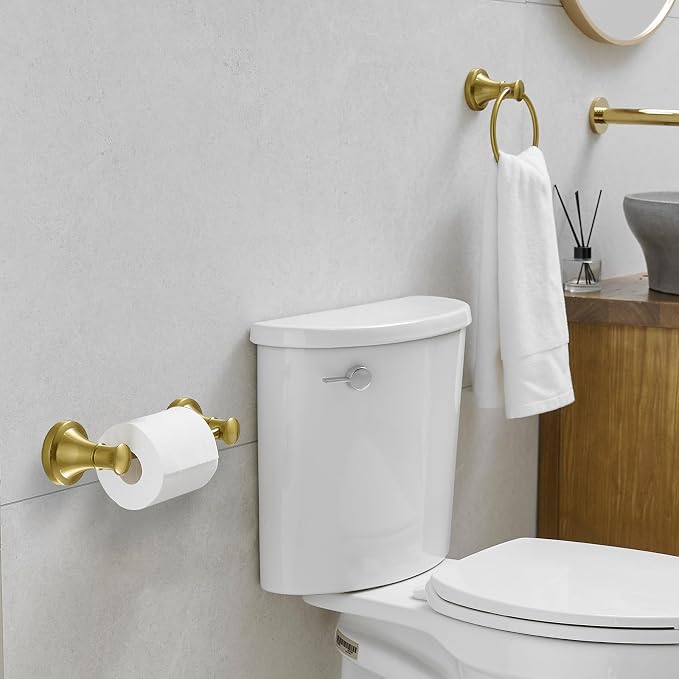 RUMOSE Toilet Paper Holder and Hand Towel Ring Brushed Gold Wall Mount Bathroom - Image 2