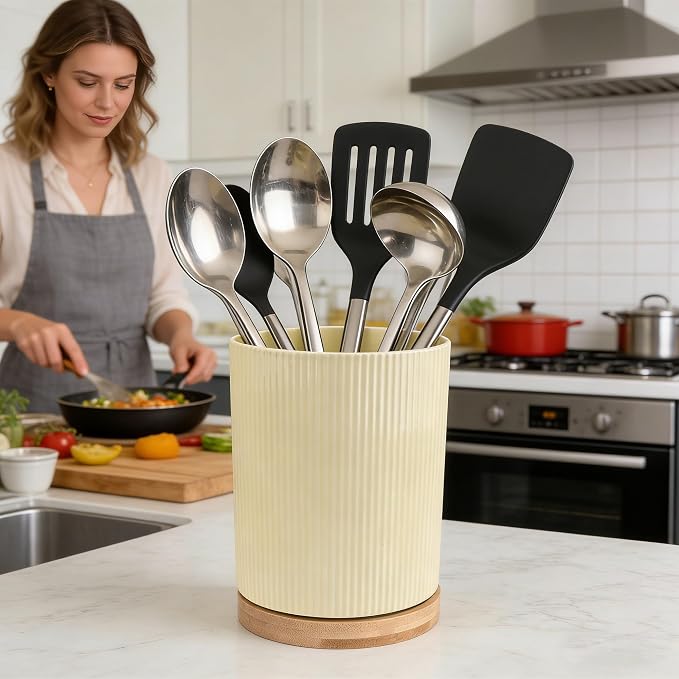 QUELIEN Utensil Holder, 360° Rotating Ceramic Kitchen Utensil Holder - Image 3