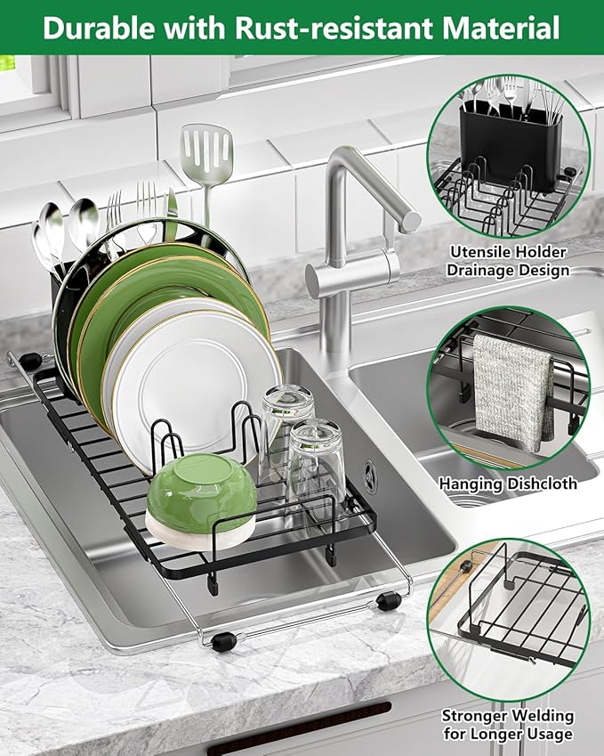 Small Dish Drying Rack, Expandable Sink Dish Rack Over Sinks, Dish Drainer - Image 6