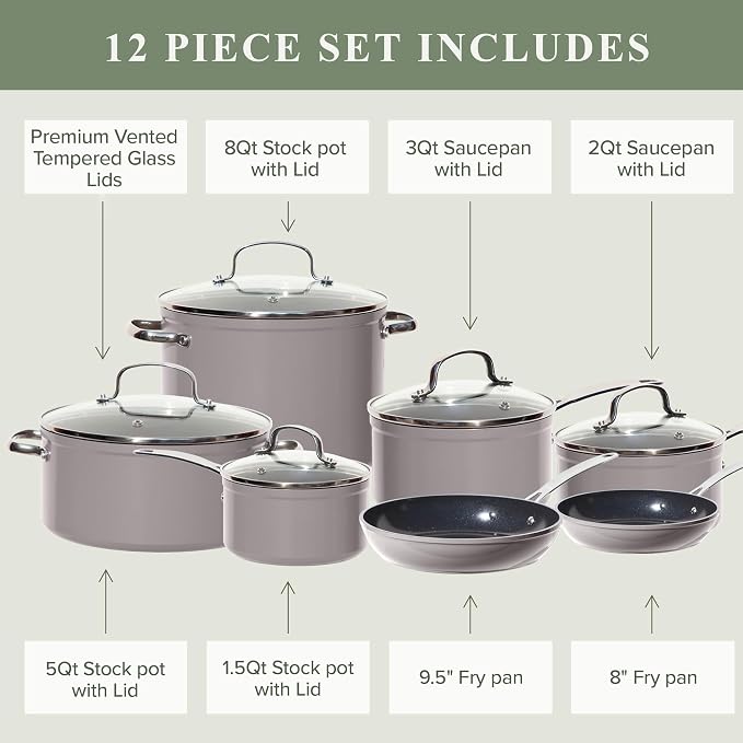 Nuwave Healthy Duralon Blue Ceramic Nonstick Cookware Set, Diamond Infused - Image 7