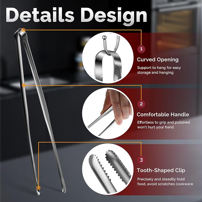 Precision Serrated Non-Slip Tips Cooking Tongs 2 Set, 18/8 Stainless Steel - Image 5