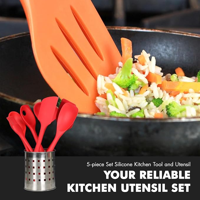 Chef Craft 5 Piece Red Premium Silicone Kitchen Tool Set - Image 5