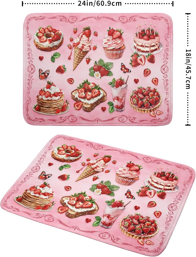 Strawberry Dish Drying Rack Mat Pink Absorbent Microfiber Dish Drying Mat - Image 2