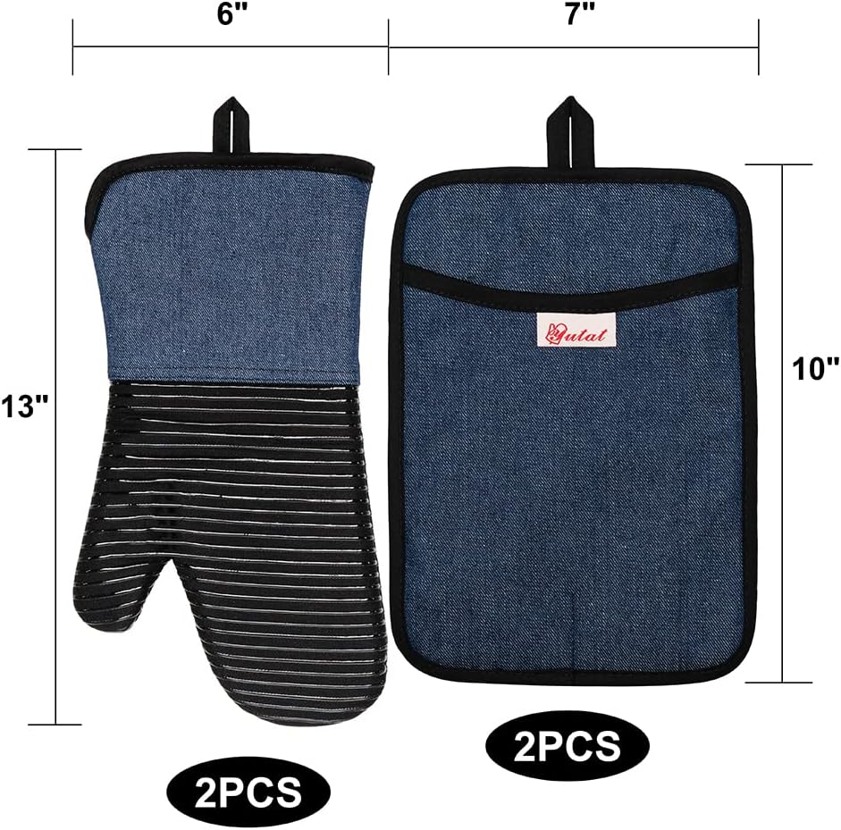 Yutat Oven Mitts, Pot Holders Set of 4 Made with Pure Cotton and Food
