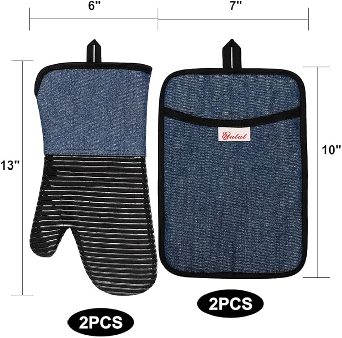 Yutat Oven Mitts, Pot Holders Set of 4 Made - Image 2