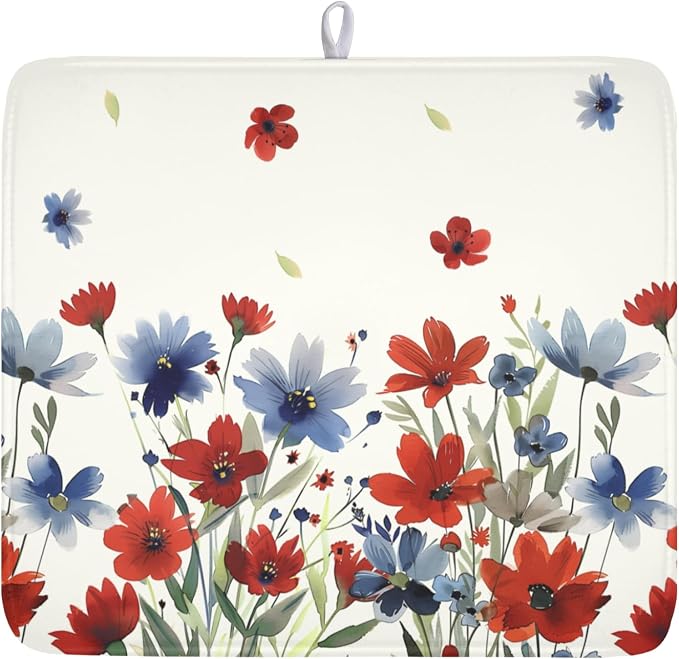 4th of July Floral Dish Drying Mat by Unknown