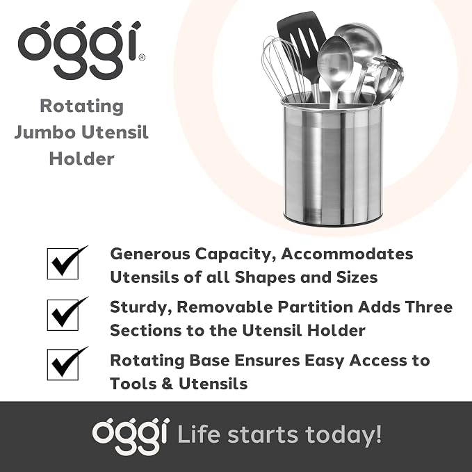 Oggi Jumbo Stainless Steel Rotating Utensil Holder - Image 7