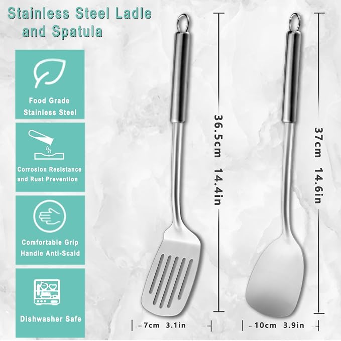 Pleafind 2-Pcs Solid & Slotted Spatula Set, 304 Stainless Steel Spatula - Image 2