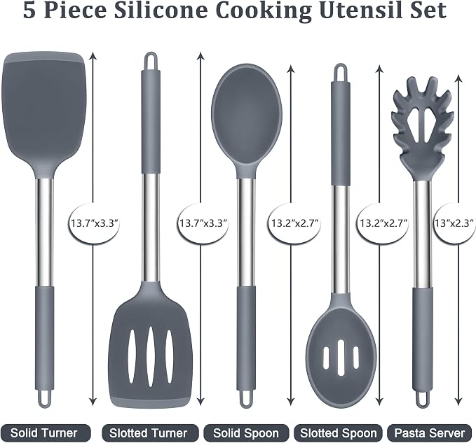 TeamFar Silicone Cooking Utensils Set, Turner/Spoon/Pasta Server - Image 2