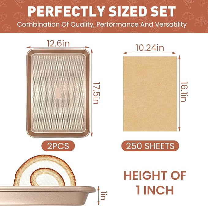 Baking pans Set, 2 Sheet Pans and 250 unbleached Sheets of Parchment Paper - Image 2