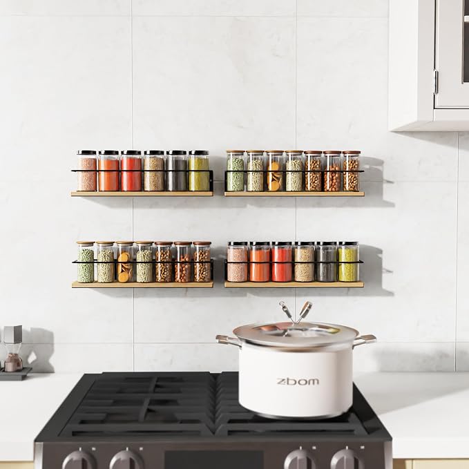 Spice Rack, Self-Adhesive or drilling, Rustic Style Hanging Spice Rack - Image 6