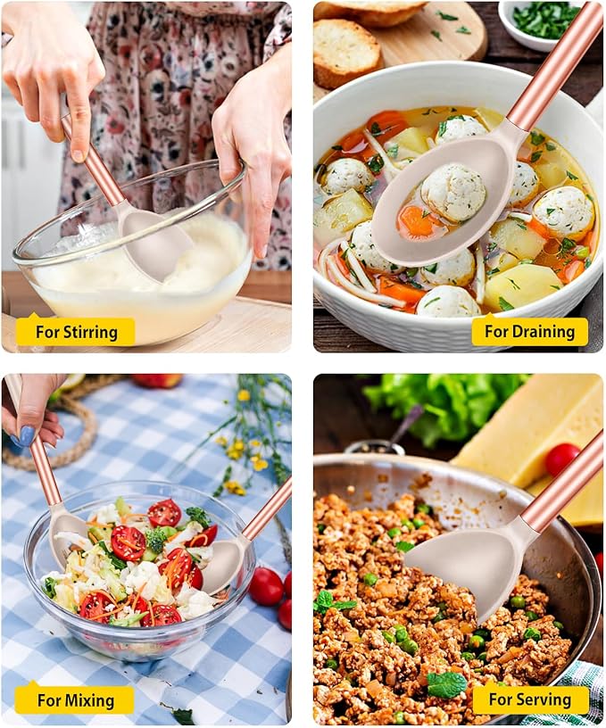 Pack of 2 Large Silicone Cooking Spoons, Non Stick Solid Basting Spoon - Image 4