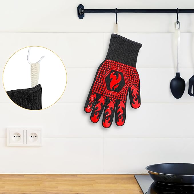QUWIN BBQ Gloves, BBQ Accessories 1472℉ Extreme Heat Resistant, Grilling Gloves - Image 4