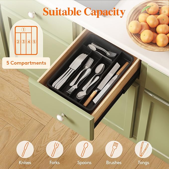Lifewit Silverware Drawer Organizer Tray, Plastic Cutlery Storage - Image 3